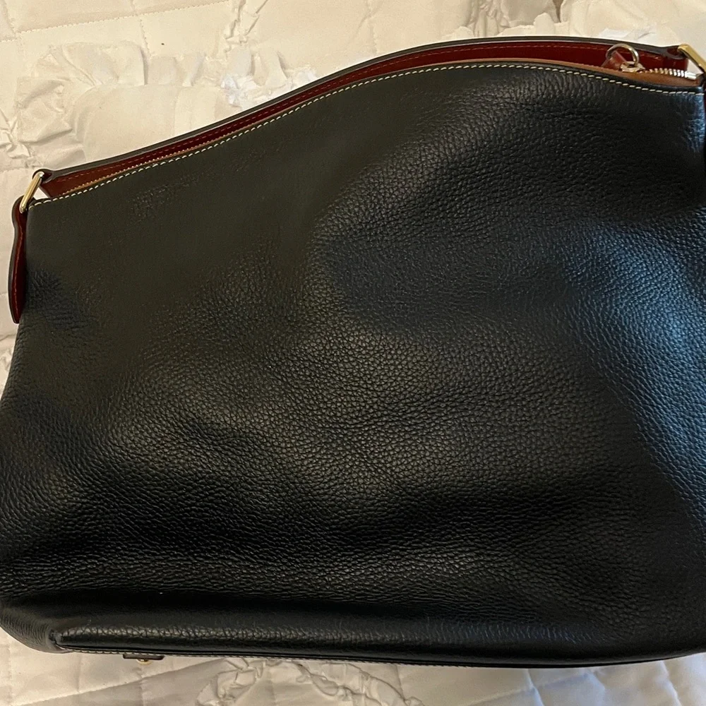 Dooney & Bourke Black Pebble Leather Shoulder Bag with Tan Trim